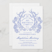 LUXE 90e Verjaardag  Blauw Bloemkam Kaart (Voorkant / Achterkant)