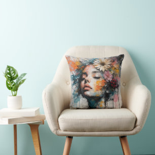 Luxe Abstract Bloemenschilderij van een Vrouw Kuns Kussen