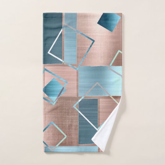 Luxe Abstract | Blush Roos Gold en Blauwgroen geom Bad Handdoek (Handdoek)