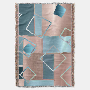 Luxe Abstract Blush Roos Gold en Blauwgroen geom Deken