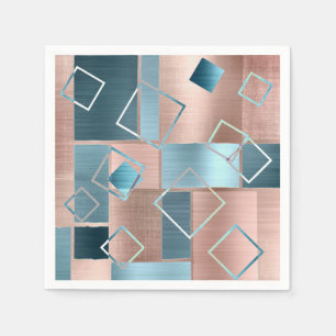 Luxe Abstract Blush Roos Gold en Blauwgroen geom Servet