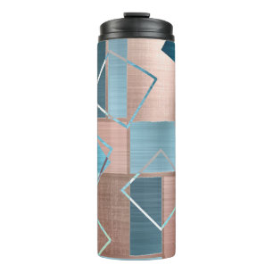 Luxe Abstract   Blush Roos Gold en Blauwgroen geom Thermosbeker