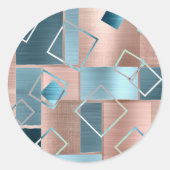 Luxe Abstract | Roze Roze Goud en Turquoise Geomet Ronde Sticker (Voorkant)