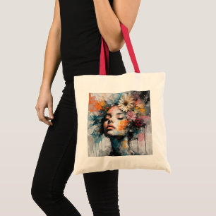 Luxe Abstracte Bloemenschildering van Vrouw Portre Tote Bag