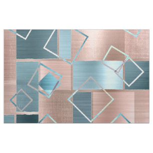 Luxe Abstracte  Blush Roos Gold en Blauwgroen geom Stof