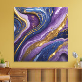 Luxe Abstracte Canvas Muurkunst | Paarse, blauwe & (Insitu (Woonkamer))