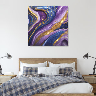 Luxe Abstracte Canvas Muurkunst Paarse, blauwe & Afdruk