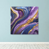 Luxe Abstracte Canvas Muurkunst | Paarse, blauwe & Afdruk (Insitu (Houten vloer))