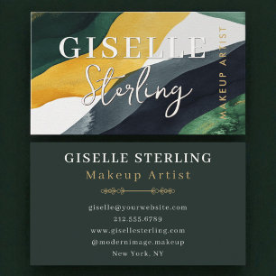 Luxe Abstracte groene gouden make-up Waterverf Visitekaartje