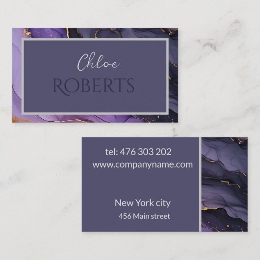 Luxe abstracte moderne achtergrond paarse marmer visitekaartje (Voorkant / Achterkant)