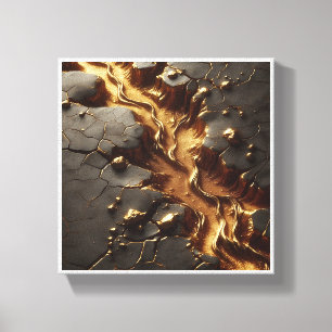 Luxe Abstracte Topografie - Gesmolten Goud Rivier Canvas Afdruk