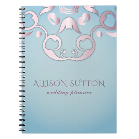 Luxe afbeelding Elegant roze grens aan Aquamarine Notitieboek (Voorkant)