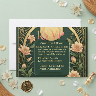 Luxe Alphonse Mucha Vintage Groen Sierlijk Huwelij RSVP Kaartje