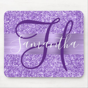 Luxe Amethyst Glitter Persoonlijk Monogram Muismat