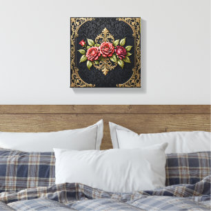 Luxe antieke gouden Victoriaanse lijst & dieprood Canvas Afdruk