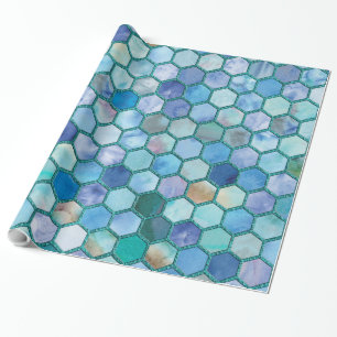 Luxe Aqua blue honingraatpatroon Cadeaupapier