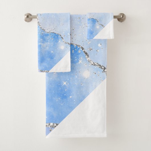 LUXE AQUA BLUE SPARKLE MARBLE CUSTOM ANGLE BAD HANDDOEK (Insitu)