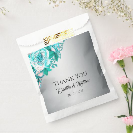 Luxe Aqua Rozen op Silver Elegant Bedankzakje (Gezegeld)