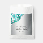 Luxe Aqua Rozen op Silver Elegant Bedankzakje (Voorkant)
