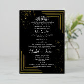 Luxe Arabische Huwelijk Moslim Zwart En Goud Folie Folie Uitnodiging (Staand Voorkant)