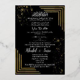 Luxe Arabische Huwelijk Moslim Zwart En Goud Folie Uitnodiging