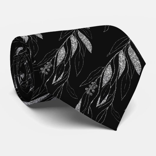 LUXE ARGENT NOIR EUCALYPTUS CRAVATE BOTANIQUE (Roulé)