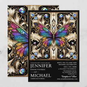 Luxe Art Deco Regenboog Vlinder Bruiloft Kaart