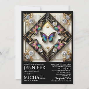 Luxe Art Deco Regenboog Vlinder Bruiloft Kaart
