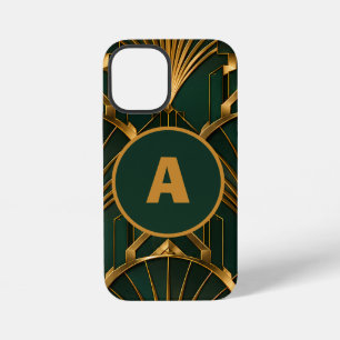 Luxe Art Deco Smaragdgroene Gouden Monogram iPhone 12 Mini Hoesje