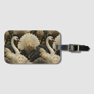 Luxe Art Deco Zwaan en Gouden Filigraan Patroon Bagagelabel