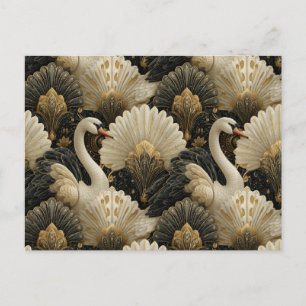 Luxe Art Deco Zwaan en Gouden Filigraan Patroon Briefkaart