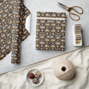 Luxe Art Deco Zwart & Goud Nabootsing Diamant Inpa Cadeaupapier