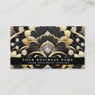 Luxe Art Deco Zwart Gouden Diamanten Visitekaartje