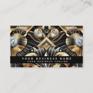 Luxe Art Deco Zwart Gouden Diamanten Visitekaartje