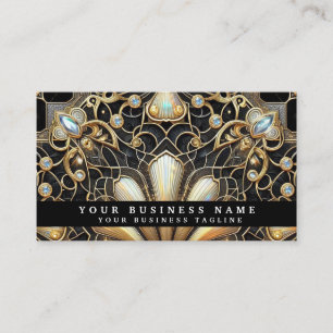 Luxe Art Deco Zwart Gouden Diamanten Visitekaartje
