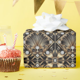 Luxe Art Deco Zwarte & Gouden Nep Diamant Verpakki Cadeaupapier