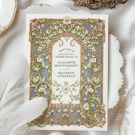 Luxe Art Nouveau Bloemenbruiloft Kaart