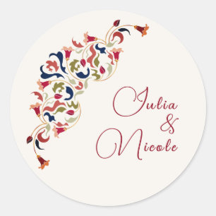 Luxe Artistieke Botanische Bloemen Paisley Wedding Ronde Sticker