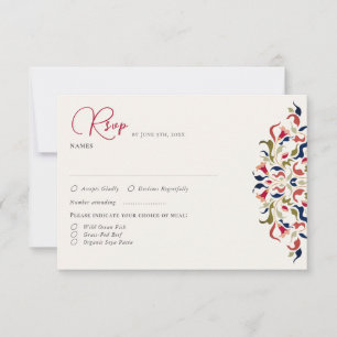 Luxe Artistieke Botanische Bloemen Paisley Wedding RSVP Kaartje