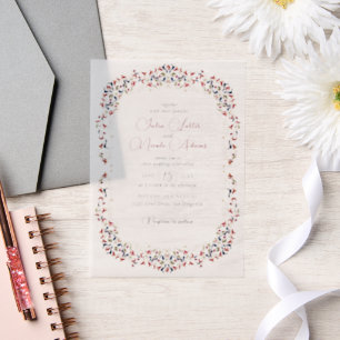 Luxe Artistieke Botanische Bloemen Paisley Wedding Vellum Uitnodigingen