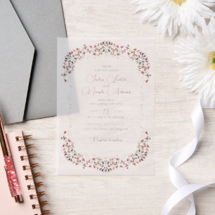 Luxe Artistieke Botanische Bloemen Paisley Wedding Vellum Uitnodigingen