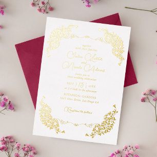 Luxe Artistieke Botanische Bloemrijke Paisley Brui Folie Uitnodiging