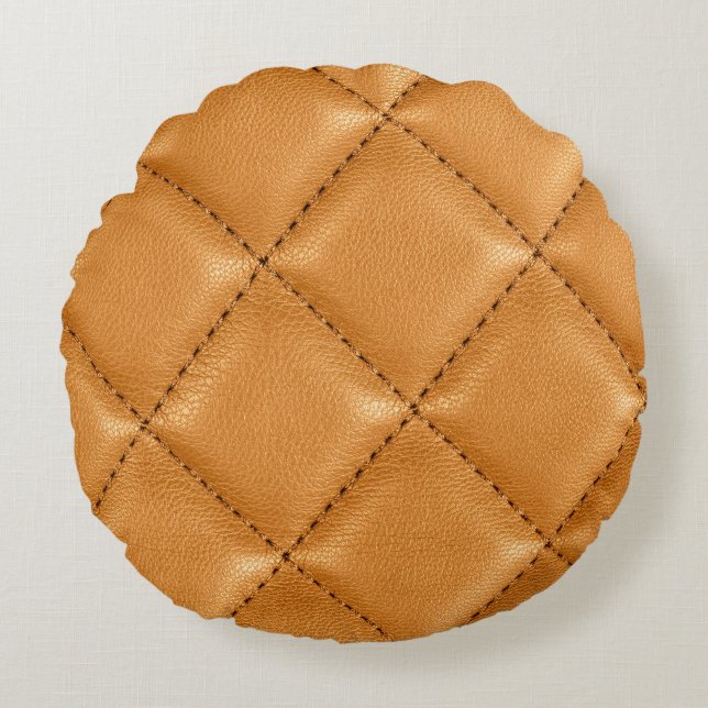 Luxe auto bruin leer, interieur textuur. rond kussen (Voorkant)