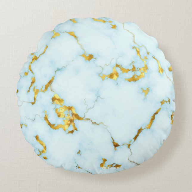 Luxe Azure Gilded Pottery Motif Keramische Kunst Rond Kussen (Voorkant)