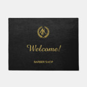 Luxe barber-winkel zwart leder ziet er goudbruin u deurmat (Voorkant)