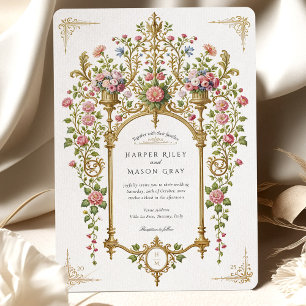 Luxe Barok Gouden Bloemen Huwelijk Kaart