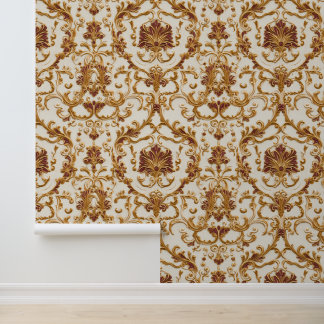 Luxe Barok Gouden Ornament op Ivoor Behang