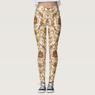 Luxe Barok Gouden Ornament op Ivoor Leggings