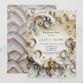 Luxe Barokke Stijl Wit Goud Engagement Party Kaart (Voorkant / Achterkant)