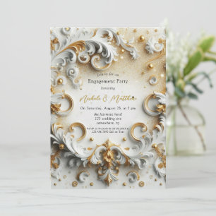 Luxe Barokke Stijl Wit Goud Engagement Party Kaart